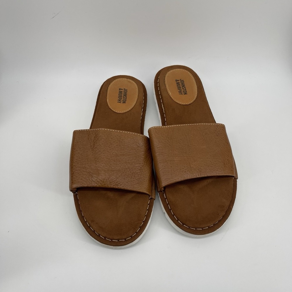 Johnston & Murphy Men's Brown Leather Slide Sandals Size 10M Made in Brazil